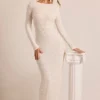 Vienna versierde maxi-jurk met lange mouwen en open rug in wit