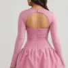 Viola minijurk met lange mouwen en bolle zoom in mauve
