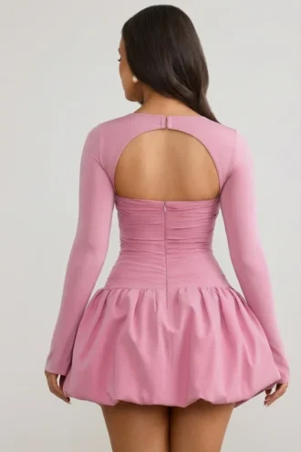 Viola minijurk met lange mouwen en bolle zoom in mauve