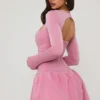 Viola minijurk met lange mouwen en bolle zoom in mauve