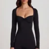 Vionne Soft Jersey Sweetheart Mini-playsuit met lange mouwen in zwart