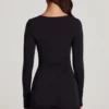 Vionne Soft Jersey Sweetheart Mini-playsuit met lange mouwen in zwart
