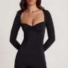 Vionne Soft Jersey Sweetheart Mini-playsuit met lange mouwen in zwart