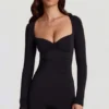 Vionne Soft Jersey Sweetheart Mini-playsuit met lange mouwen in zwart