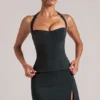 Vita Longline Halterneck Top  in Zwart