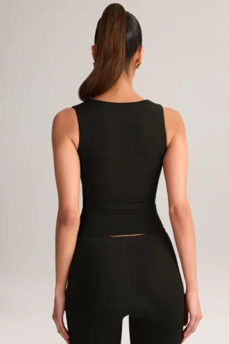 Vivee modale top met vierkante hals in zwart