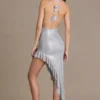 Vivienne Premium versierde asymmetrische maxi-jurk met diep decolleté in zilver