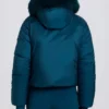 Waterdicht cropped ski-jack met capuchon van imitatiebont in teal