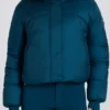 Waterdicht cropped ski-jack met capuchon van imitatiebont in teal