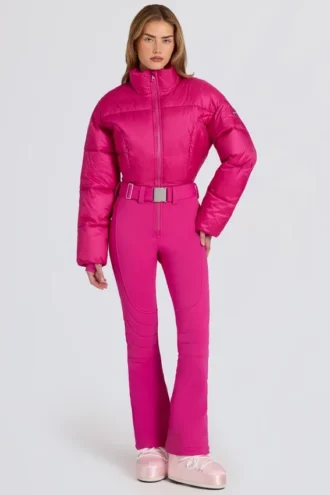 Waterdicht, gewatteerd skipak met riem in magenta roze