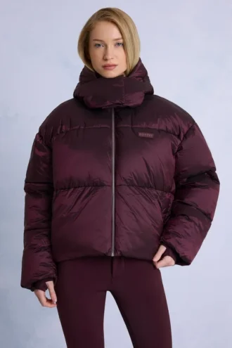 Waterdichte cropped oversized ski-jas in bordeauxrood