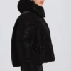 Waterdichte cropped oversized ski-jas in zwart met luipaardprint