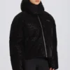 Waterdichte cropped oversized ski-jas in zwart met luipaardprint