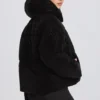 Waterdichte cropped oversized ski-jas in zwart met luipaardprint