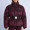 Waterdichte oversized ski-jas met riem in bordeauxrood