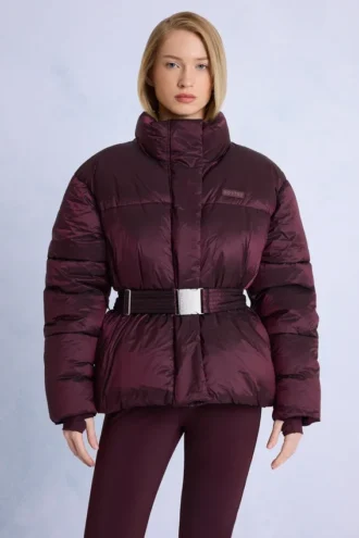 Waterdichte oversized ski-jas met riem in bordeauxrood