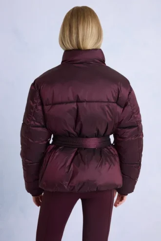 Waterdichte oversized ski-jas met riem in bordeauxrood