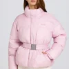 Waterdichte oversized ski-jas met riem in Powder Pink