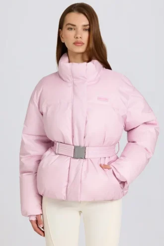 Waterdichte oversized ski-jas met riem in Powder Pink