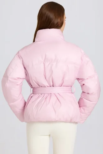 Waterdichte oversized ski-jas met riem in Powder Pink