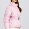 Waterdichte oversized ski-jas met riem in Powder Pink