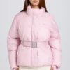Waterdichte oversized ski-jas met riem in Powder Pink