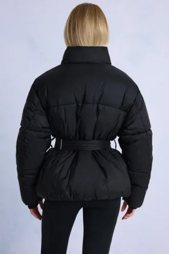 Waterdichte oversized ski-jas met riem in zwart