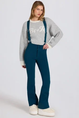 Waterdichte salopette met hoge taille en bretels in blauwgroen