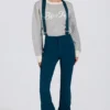 Waterdichte salopette met hoge taille en bretels in blauwgroen