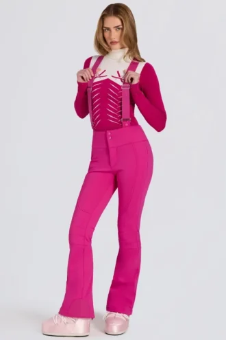 Waterdichte salopette met hoge taille en bretels in Magenta Pink