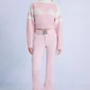 Waterdichte skibroek met riem in Powder Pink