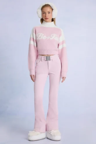 Waterdichte skibroek met riem in Powder Pink