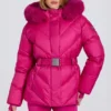 Waterdichte skijas met capuchon van imitatiebont in magenta roze
