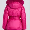 Waterdichte skijas met capuchon van imitatiebont in magenta roze