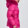 Waterdichte skijas met capuchon van imitatiebont in magenta roze