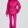 Waterdichte skijas met capuchon van imitatiebont in magenta roze