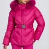 Waterdichte skijas met capuchon van imitatiebont in magenta roze