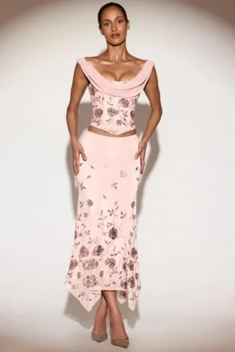 Winika versierde midi-rok met halve zoom en middelhoge taille in roze