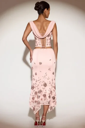 Winika versierde midi-rok met halve zoom en middelhoge taille in roze