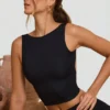 Wren crop top met hoge hals en open rug in zwart