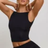 Wren crop top met hoge hals en open rug in zwart