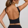 Wren crop top met hoge hals en open rug in zwart
