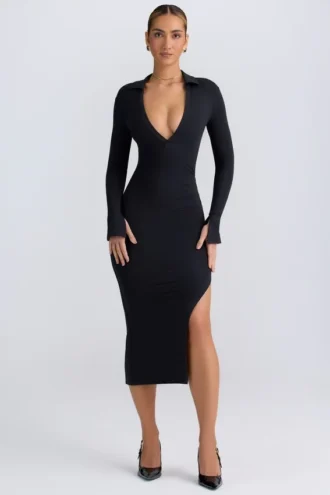 Yael Modal Plunge V-hals Midaxi-jurk in zwart