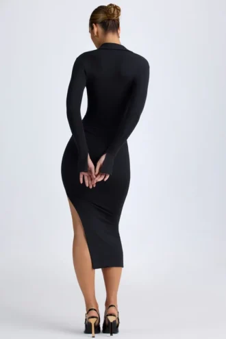 Yael Modal Plunge V-hals Midaxi-jurk in zwart