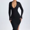 Yael Modal Plunge V-hals Midaxi-jurk in zwart
