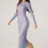 Yasmin versierde maxi-jurk met lange mouwen in blauw
