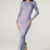 Yasmin versierde maxi-jurk met lange mouwen in blauw