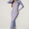 Yasmin versierde maxi-jurk met lange mouwen in blauw