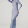 Yasmin versierde maxi-jurk met lange mouwen in blauw