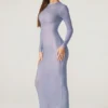 Yasmin versierde maxi-jurk met lange mouwen in blauw